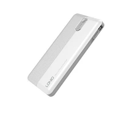 Ldnio PL1013 Dual USB Output Port 10,000 MAh Power Bank With Build-In Cable – White Color