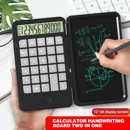 Rechargeable Desktop Calculator With Writing Tablet And Touch Pen – Black Color