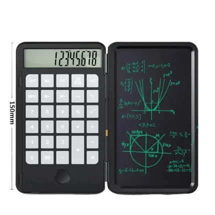 Rechargeable Desktop Calculator With Writing Tablet And Touch Pen – Black Color