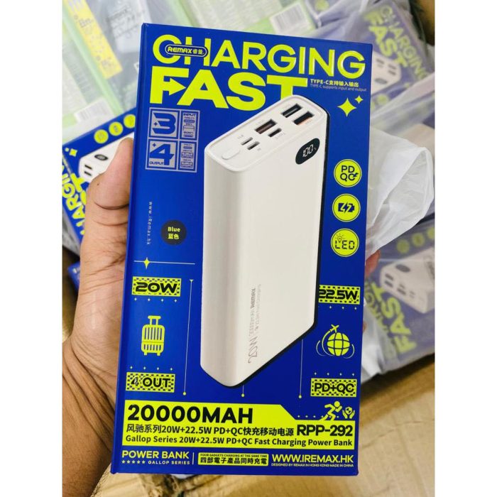 Remax RPP-292 20000mAh 22.5W PD+QC Power Bank – White Color