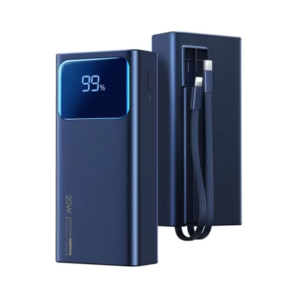 Remax RPP-571 30000mAh PD TypeC 20W And QC3.0 22.5W, Built-In 2 Charging Cables – Blue Color