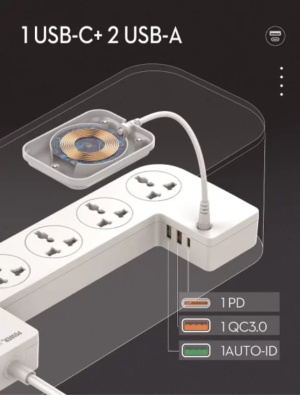 LDNIO SCW5354 Organizing Power Strip Box 15W Wireless Charger With 20W PD+QC Output