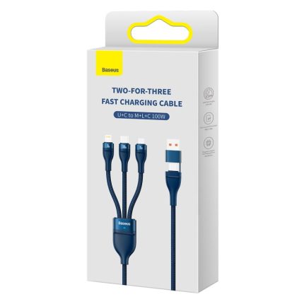 Baseus Two-For-Three Fast Charging Cable (U+C To M+L+C) 100w- Blue