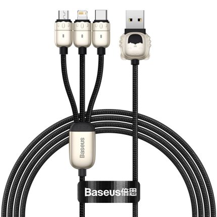 Baseus One-For-Three Data Cable USB To M+L+C (CASX010001) – Black Color